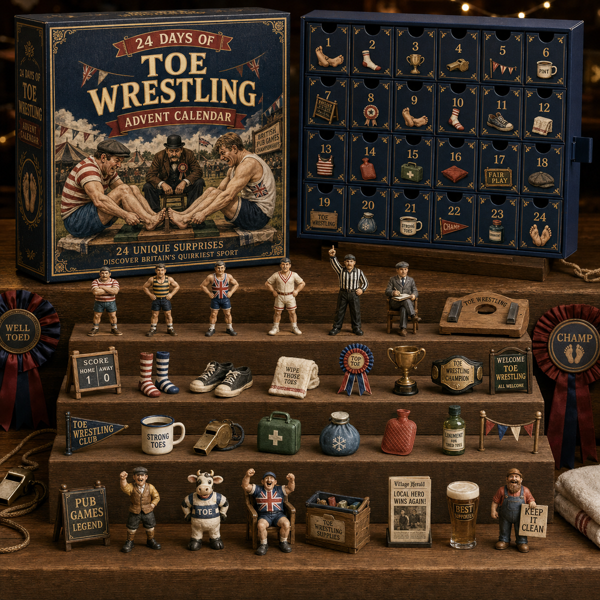CHRISTMAS KICKOFF 49% OFF - 2026 Days of Toe Wrestling Blind Box - 24-Day Festive Countdown, Toe Wrestling Themed Collectible Miniatures Blind Box - Gift For British Pub Game Lovers
