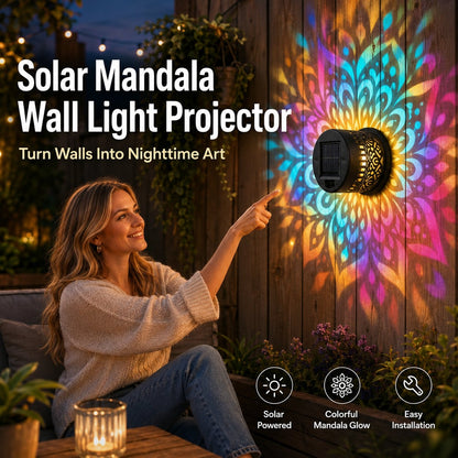 Solar Mandala Projector Wall Lights – Colorful Outdoor Garden Fence Lights 🌈✨