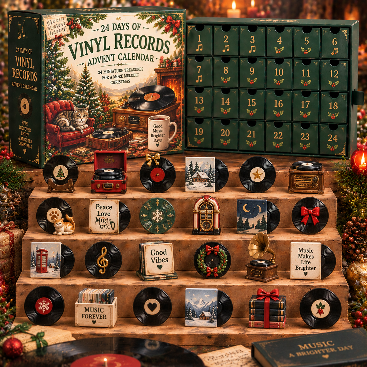 CHRISTMAS KICKOFF 49% OFF - 2026 Days of Vinyl Records Blind Box - 24‑Day Festive Countdown, Vinyl Records Themed Collectible Miniatures Blind Box - Gift For Music & Vintage Record Lovers
