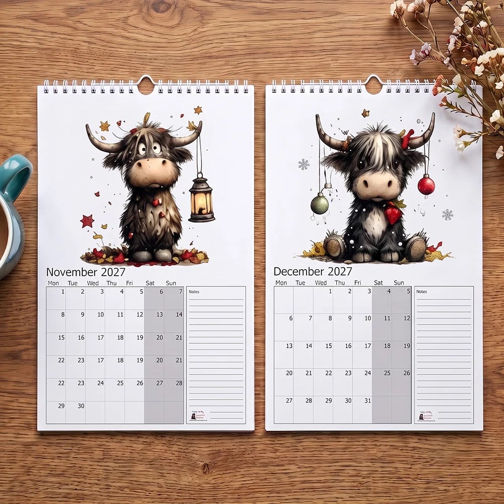 2027 Cute Highland Cow Wall Calendar 🐮 | Life Is Better With A Highland Cow ⭐
