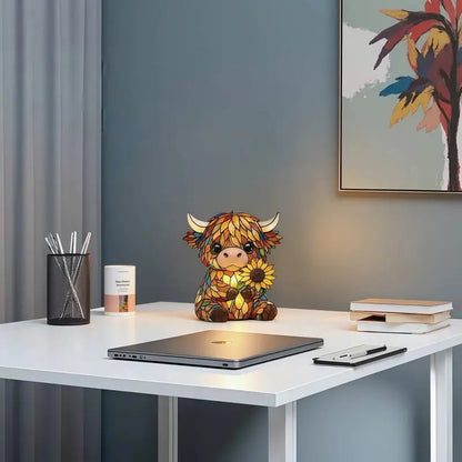 🌻🐮Creative Highland Cow  Sunflower LED Night Light