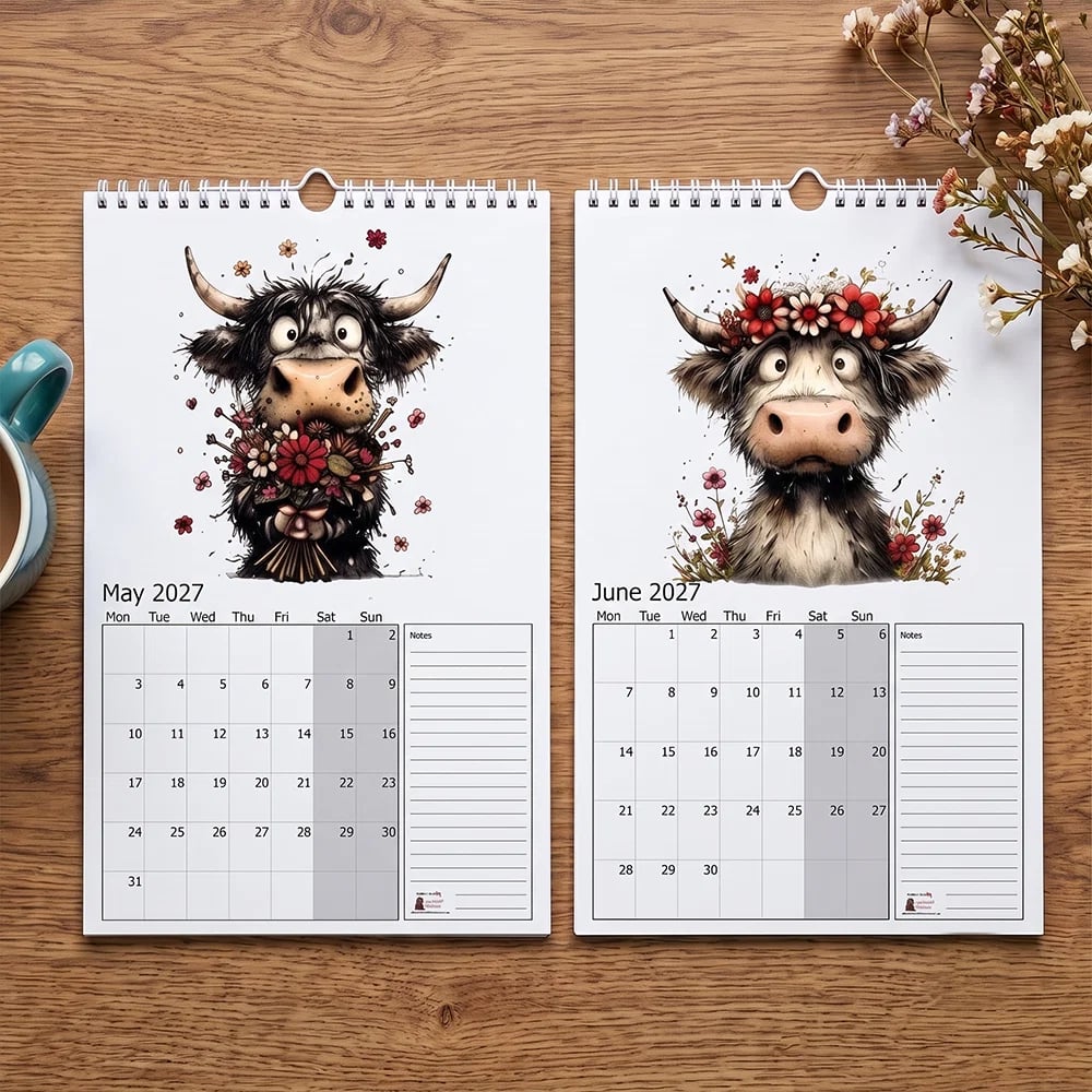 2027 Cute Highland Cow Wall Calendar 🐮 | Life Is Better With A Highland Cow ⭐