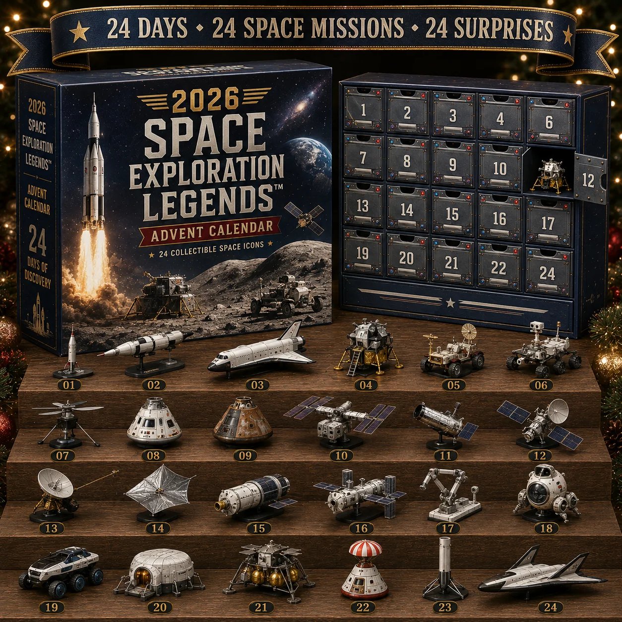 🎄Last Day 49% OFF –🚀2026 Space Exploration Legends Advent Calendar – 24 Days of 2D Space Missions, 24 Collectible Surprises