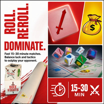 🎲Ultimate Dice Fights Bundle: 2-Player Engine Builder Board Game (Dice Fights + Heal or Steal Set + Playmat)