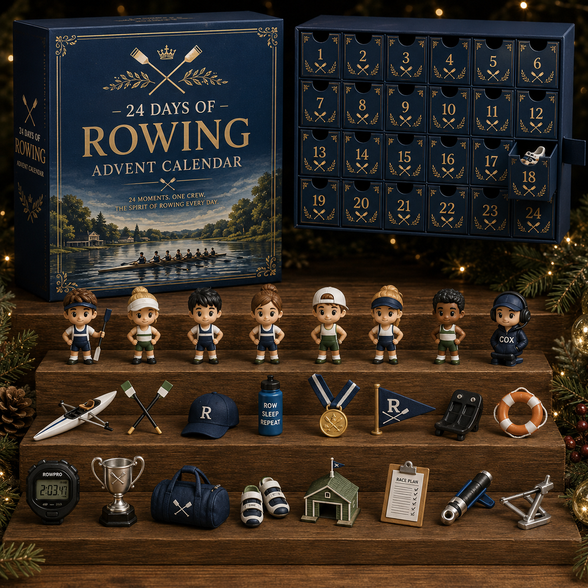 CHRISTMAS KICKOFF 49% OFF - 2026 Days of Rowing Blind Box - 24-Day Festive Countdown, Rowing Themed Collectible Miniatures Blind Box - Gift For Rowing Fans