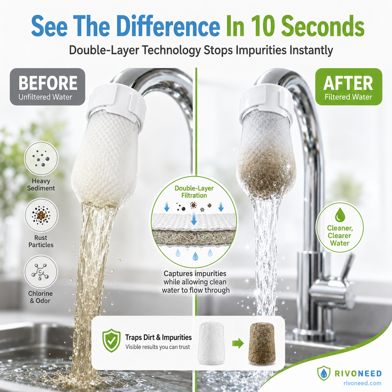 ⏰56%OFF⚡50K+ SOLD!💥Anti-Splash Kitchen Faucet Cotton Filter for Sediment & Rust Removal