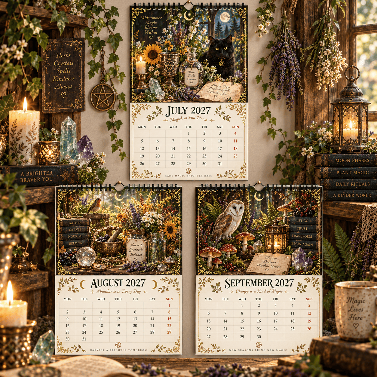Witch’s Arcanum 2027 Wall Calendar – 12-Month Witchy Art Calendar with Black Cats, Herbs, Crystals & Seasonal Magic