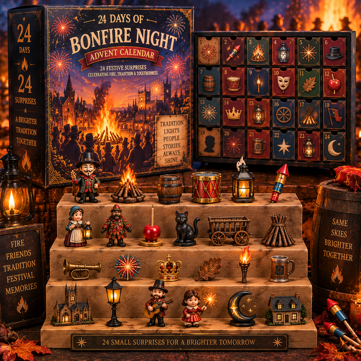 CHRISTMAS KICKOFF 49% OFF - 2026 Days of Bonfire Night Blind Box - 24-Day Festive Countdown, Bonfire Night Themed Collectible Miniatures Blind Box - Gift For Festival Lovers