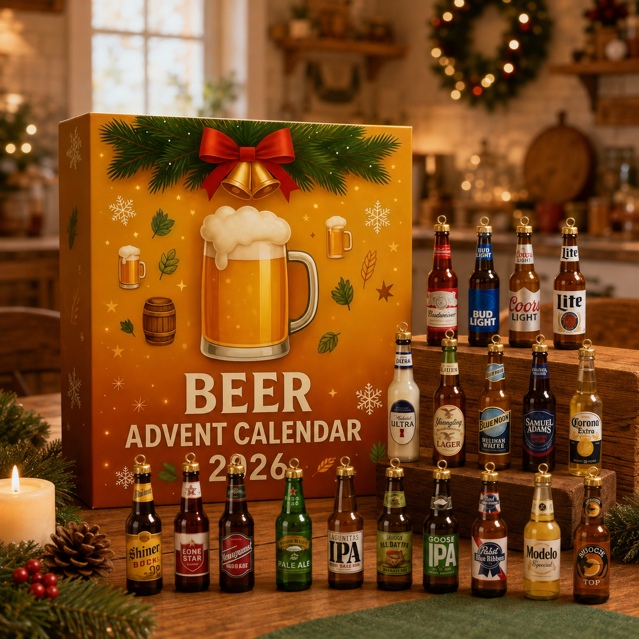 CHRISTMAS KICKOFF: 48% OFF – 2026 Beer Christmas Advent Calendar – 24 Days of Festive Bottle Surprises, Beer-Inspired Acrylic Ornament Blind Box – Gift for Beer Lovers