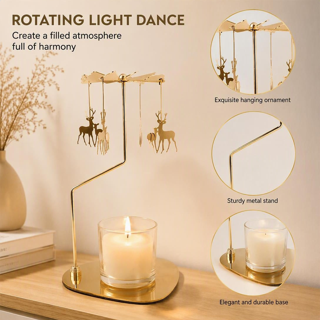Rotating candle holder for scented candles with triangular tray