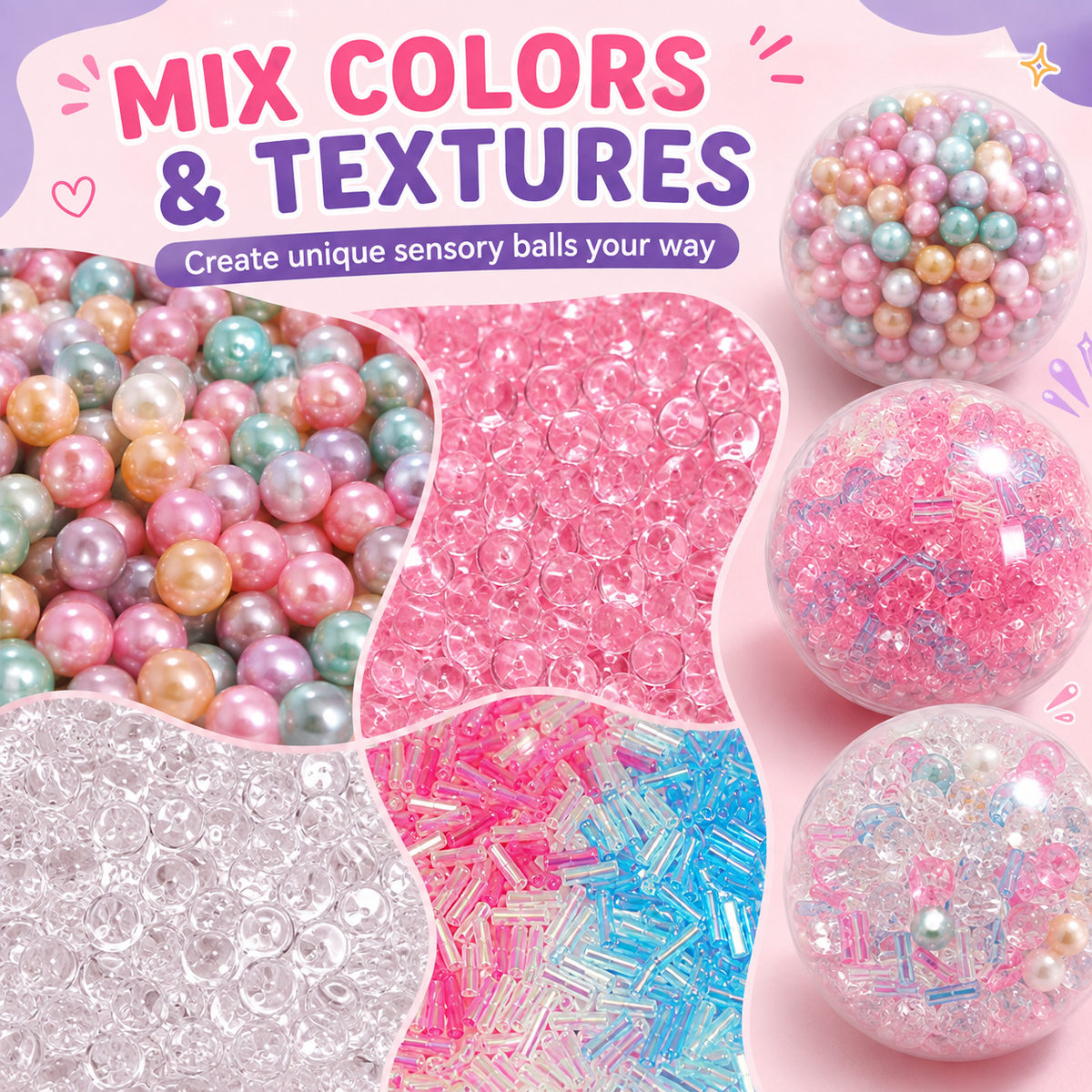 ✨ DIY Stress Ball Making Kit, Includes 6 Filling Packs, 10 Transparent Blank Soft Skins, Expansion Tool, Ideal for Adult Stress Relief, Squishy Maker