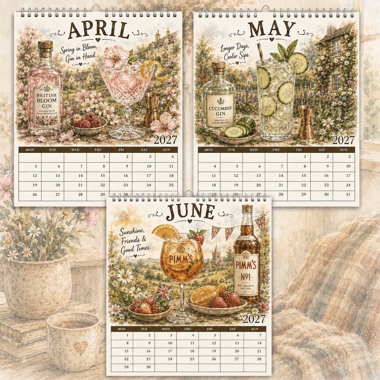 2027 British Spirits & Cocktail Calendar｜A4 Hanging Calendar