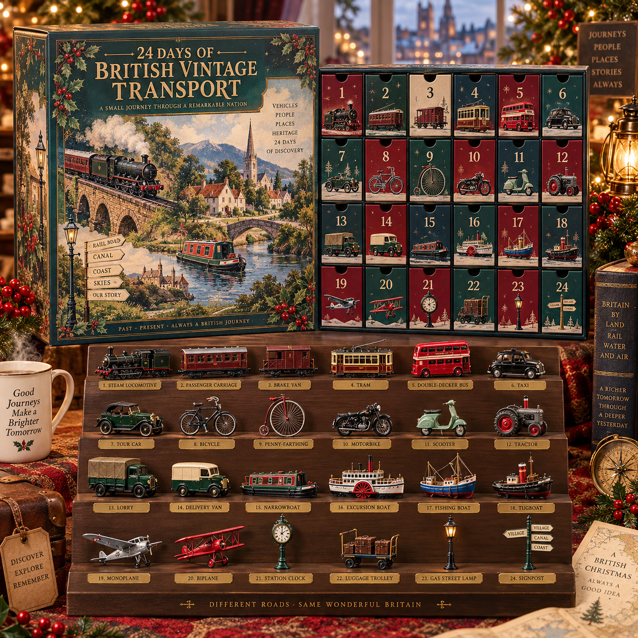 CHRISTMAS KICKOFF 49% OFF - 2026 Days of British Vintage Transport Blind Box - 24-Day Festive Countdown, British Vintage Transport Themed Collectible Miniatures Blind Box - Gift For Transport Lovers