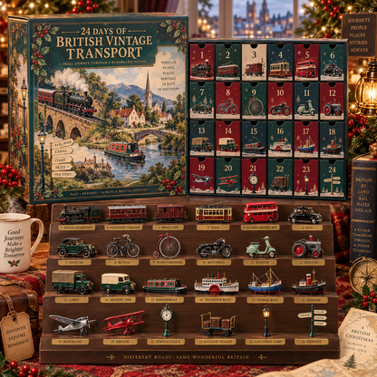 CHRISTMAS KICKOFF 49% OFF - 2026 Days of British Vintage Transport Blind Box - 24-Day Festive Countdown, British Vintage Transport Themed Collectible Miniatures Blind Box - Gift For Transport Lovers