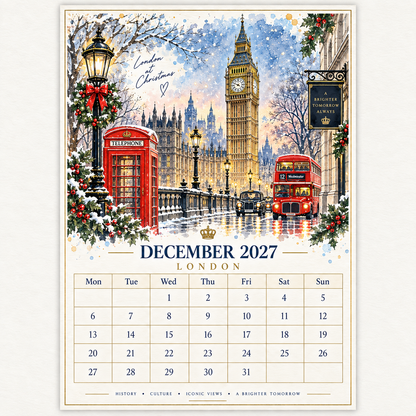 Fall in love with London all year round with this stunning 2027 London Landmarks Watercolour Sketch Calendar!
