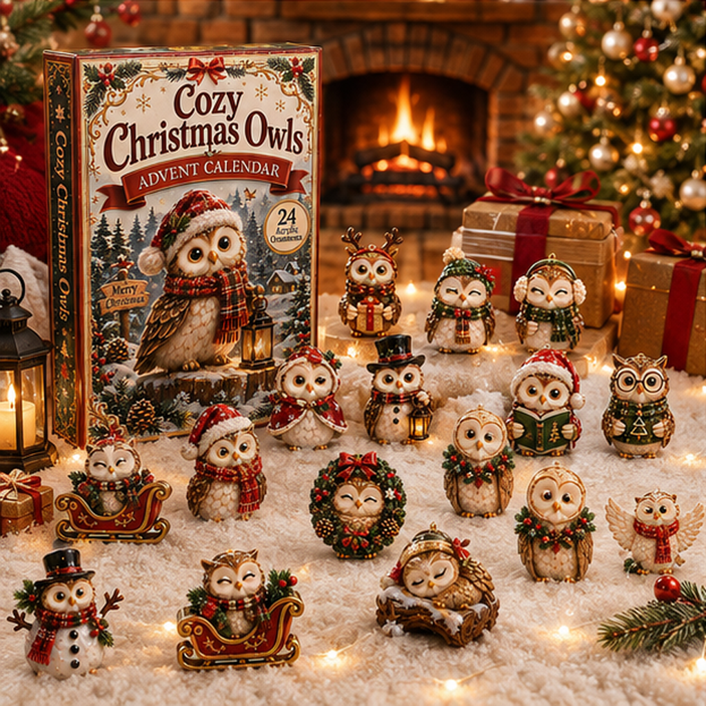 2026 A Little Hoot of Christmas – Cozy Christmas Owls Advent Calendar, 24 Festive Acrylic Ornaments Blind Box