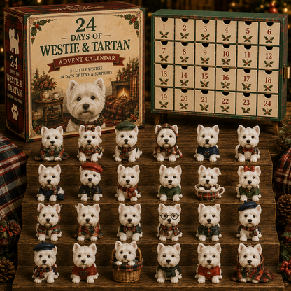CHRISTMAS KICKOFF 49% OFF - 2026 Days of Westie & Tartan Blind Box - 24-Day Festive Countdown, Westie & Tartan Themed Collectible Miniatures Blind Box - Gift For Dog Lovers
