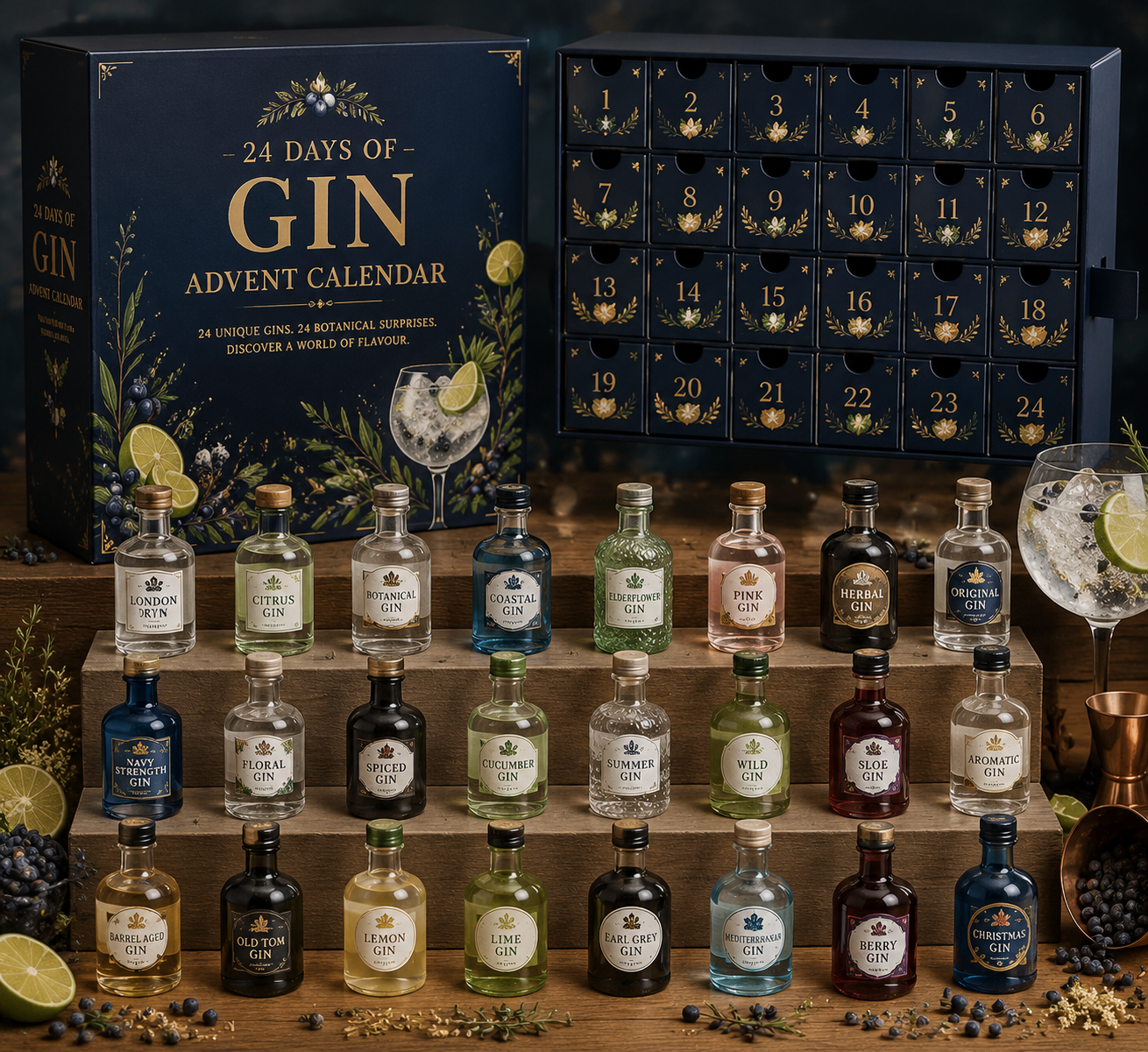 CHRISTMAS KICKOFF 49% OFF - 2026 Days of Gin Blind Box - 24-Day Festive Countdown, Gin Collectible Miniatures Blind Box - Gift For Gin Lovers