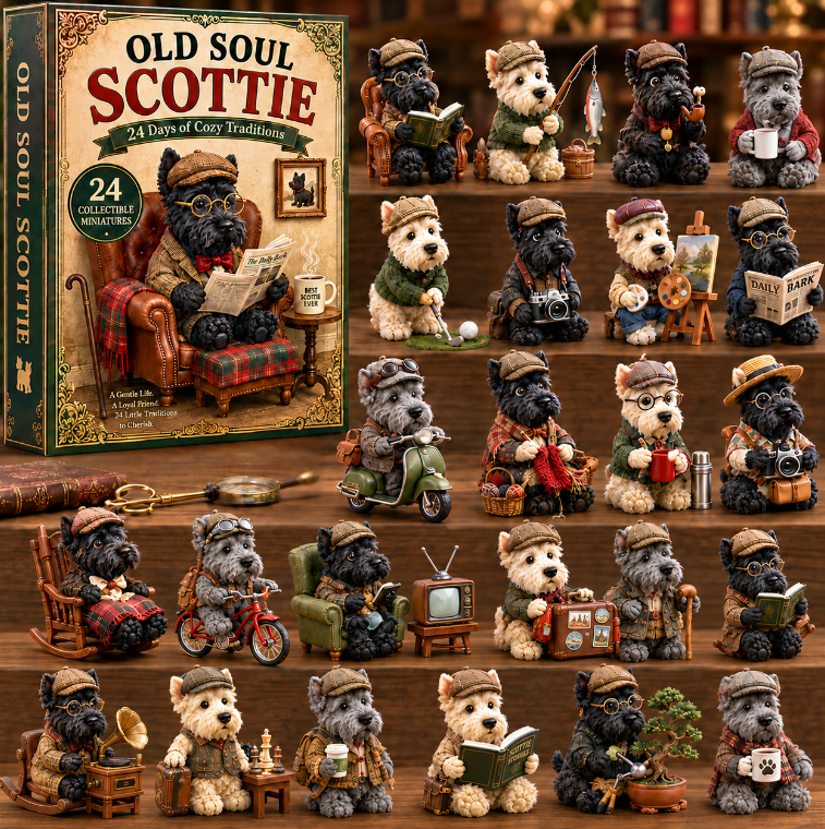 Old Soul Scottie 24-Day Advent Calendar – 24 Adorable Collectible Scottish Terrier Miniatures, Cozy Christmas Countdown Gift for Scottie Lovers & Dog Owners