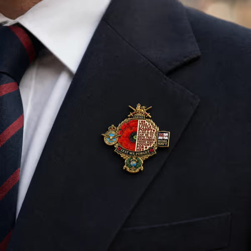 🌺🎖️ Remembrance Tribute Metal Badge — 3D Enamel Poppy Badge with Heritage-Inspired Design