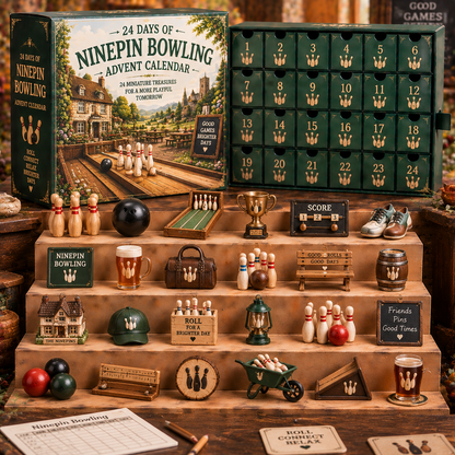 CHRISTMAS KICKOFF 49% OFF - 2026 Days of Ninepin Bowling Blind Box - 24‑Day Festive Countdown, Ninepin Bowling Themed Collectible Miniatures Blind Box - Gift For Traditional Pub Game Lovers