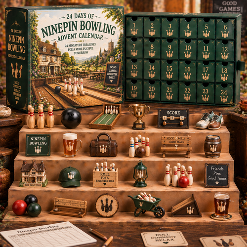 CHRISTMAS KICKOFF 49% OFF - 2026 Days of Ninepin Bowling Blind Box - 24‑Day Festive Countdown, Ninepin Bowling Themed Collectible Miniatures Blind Box - Gift For Traditional Pub Game Lovers