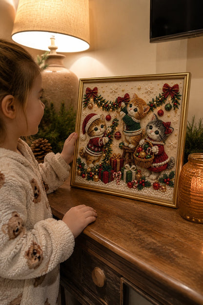 🎄🐾 LAST DAY 49% OFF – Premium 3D Pearl Christmas Kitty Art Kit | Luxury Flocked Canvas with Scratch-Resistant Non-Fading Pearl Beads DIY Holiday Decor 🎅🐱❄️