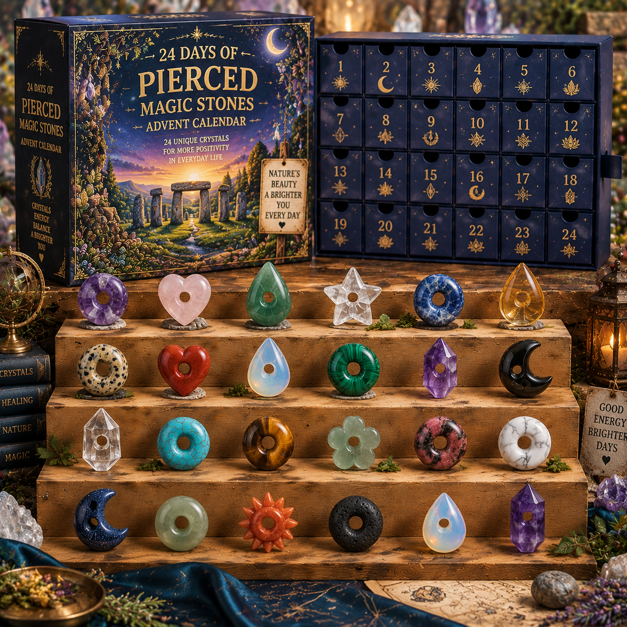 CHRISTMAS KICKOFF 49% OFF - 2026 Days of Pierced Magic Stones Blind Box - 24‑Day Festive Countdown, Pierced Magic Stones Themed Collectible Miniatures Blind Box - Gift For Crystal & Healing Stone Lovers
