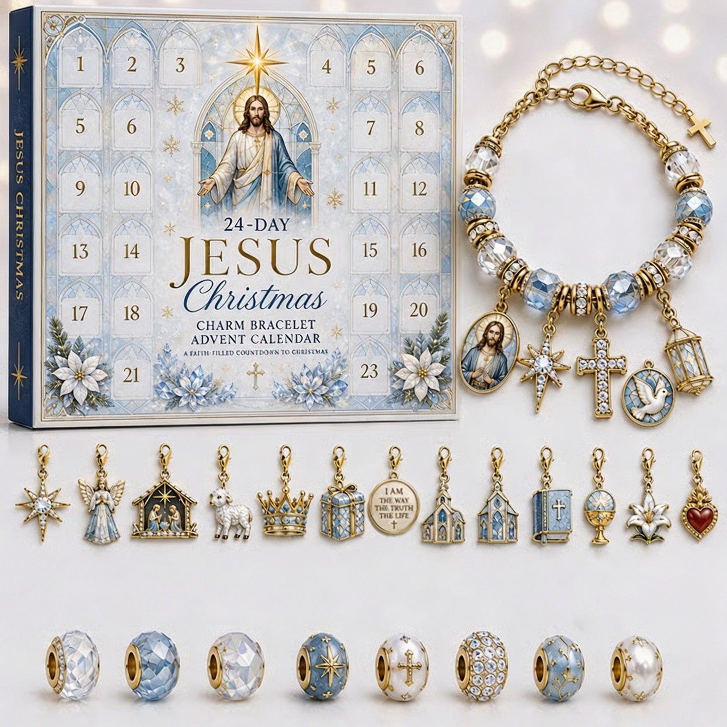 🎄24-Day Christian Christmas Charm Bracelet Advent Calendar