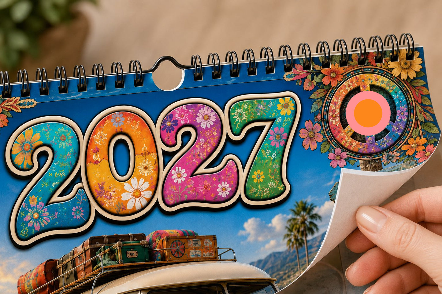 🌼 2027 Hippie Boho Wall Calendar – Retro Road Trip Calendar