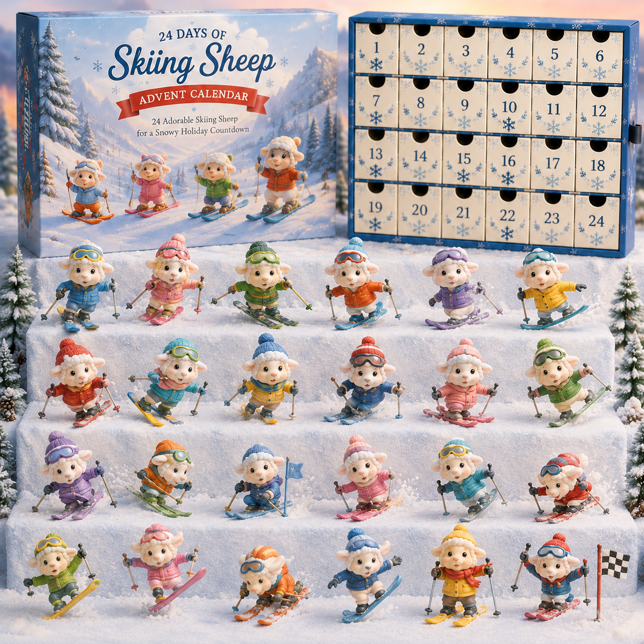 CHRISTMAS KICKOFF 49% OFF - 2026 Days of Skiing Sheep Blind Box - 24‑Day Festive Countdown, Skiing‑Sheep Themed Collectible Miniatures Blind Box - Gift For Winter & Animal Lovers