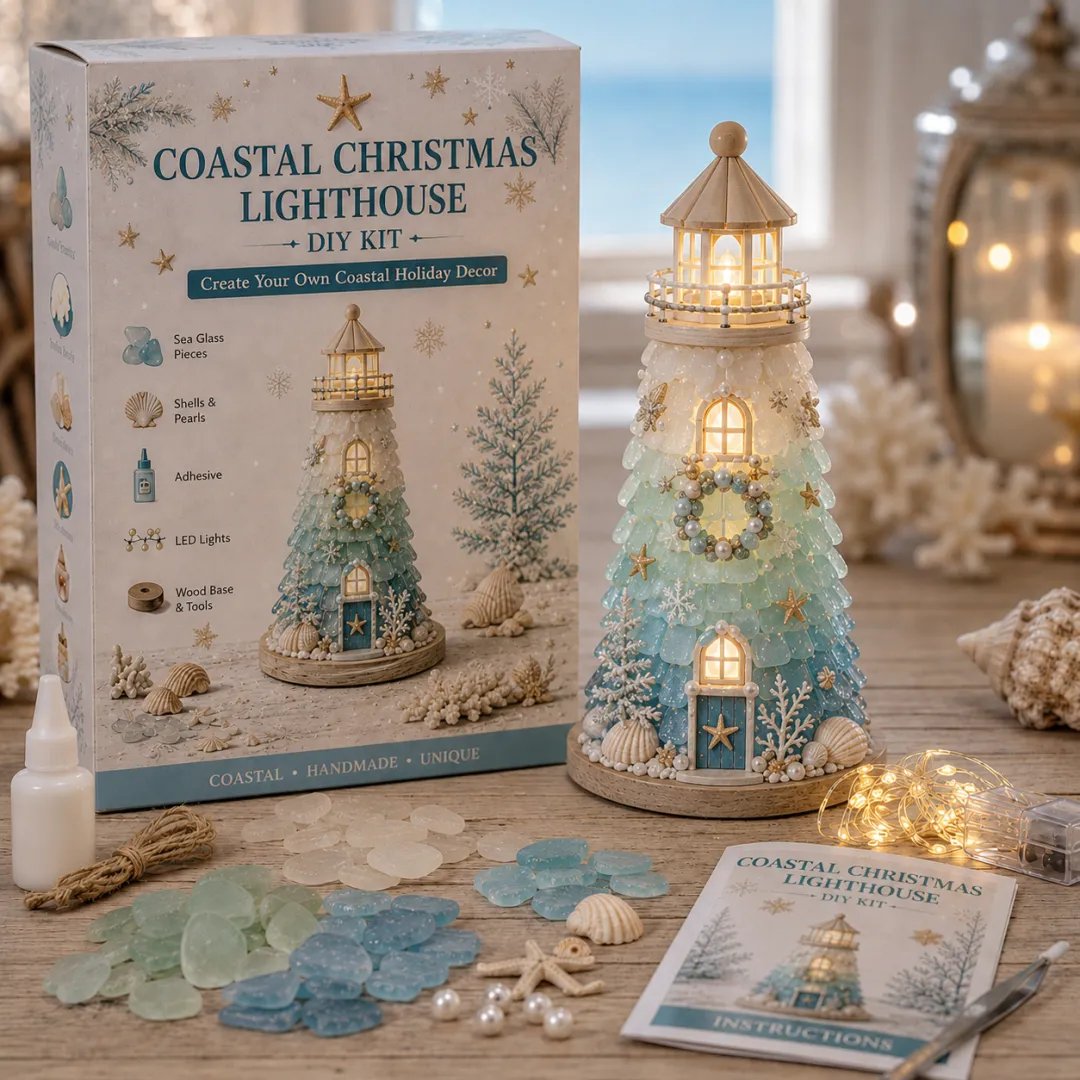 💥 LAST DAY 49% OFF - 💙 DIY Sea Glass Lighthouse Kit – Light-Up Coastal Craft & Handmade Home Decor