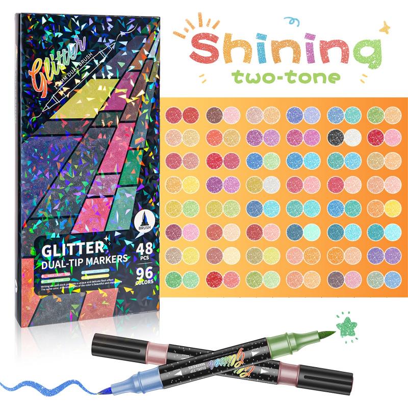 🏆 Last Day Special Price £9.99! 🎨Glitter Effect Brush Markers🥇(🌈24-96 Colors | Smooth No Clog | No Bleed Through📝)
