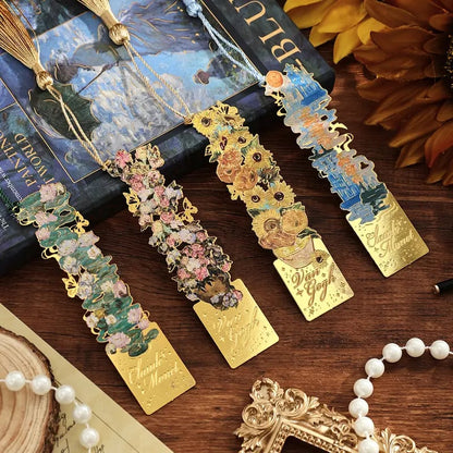 📚✨ Gold Metal Bookmark with Tassel – Van Gogh & Monet Inspired Gift for Book Lovers 🎨