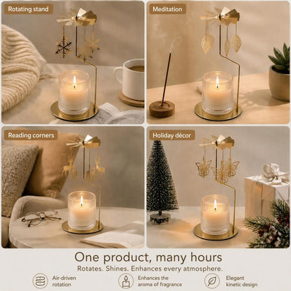Rotating candle holder for scented candles with triangular tray