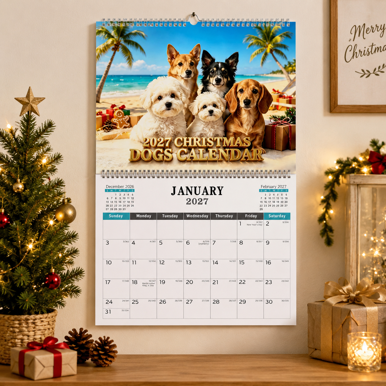 2027 Christmas Dogs Calendar – A Monthly Celebration of Your Favourite Furry Friends, Cute Dog Lover Gift