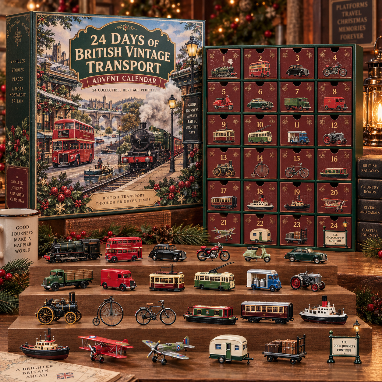 CHRISTMAS KICKOFF 49% OFF - 2026 Days of British Vintage Transport Blind Box - 24-Day Festive Countdown, British Vintage Transport Themed Collectible Miniatures Blind Box - Gift For Transport Lovers