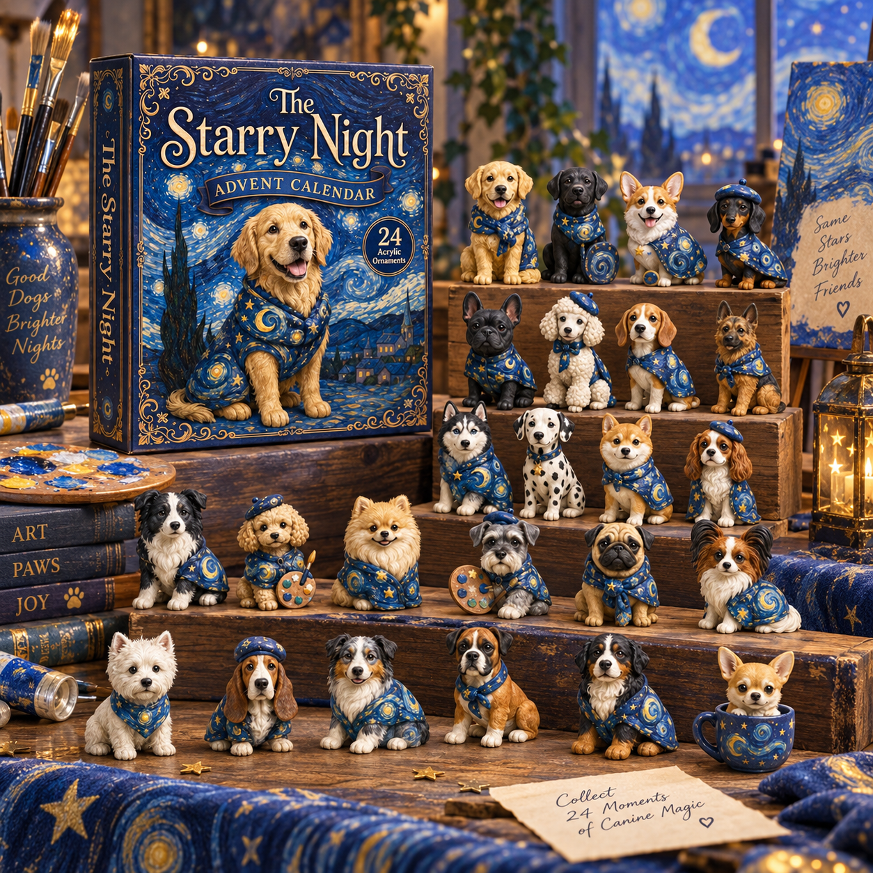 CHRISTMAS KICKOFF: 48% OFF – 2026 Starry Night Dogs Advent Calendar – 24 Artistic Dog Ornaments, Dreamy Christmas Collectible Blind Box