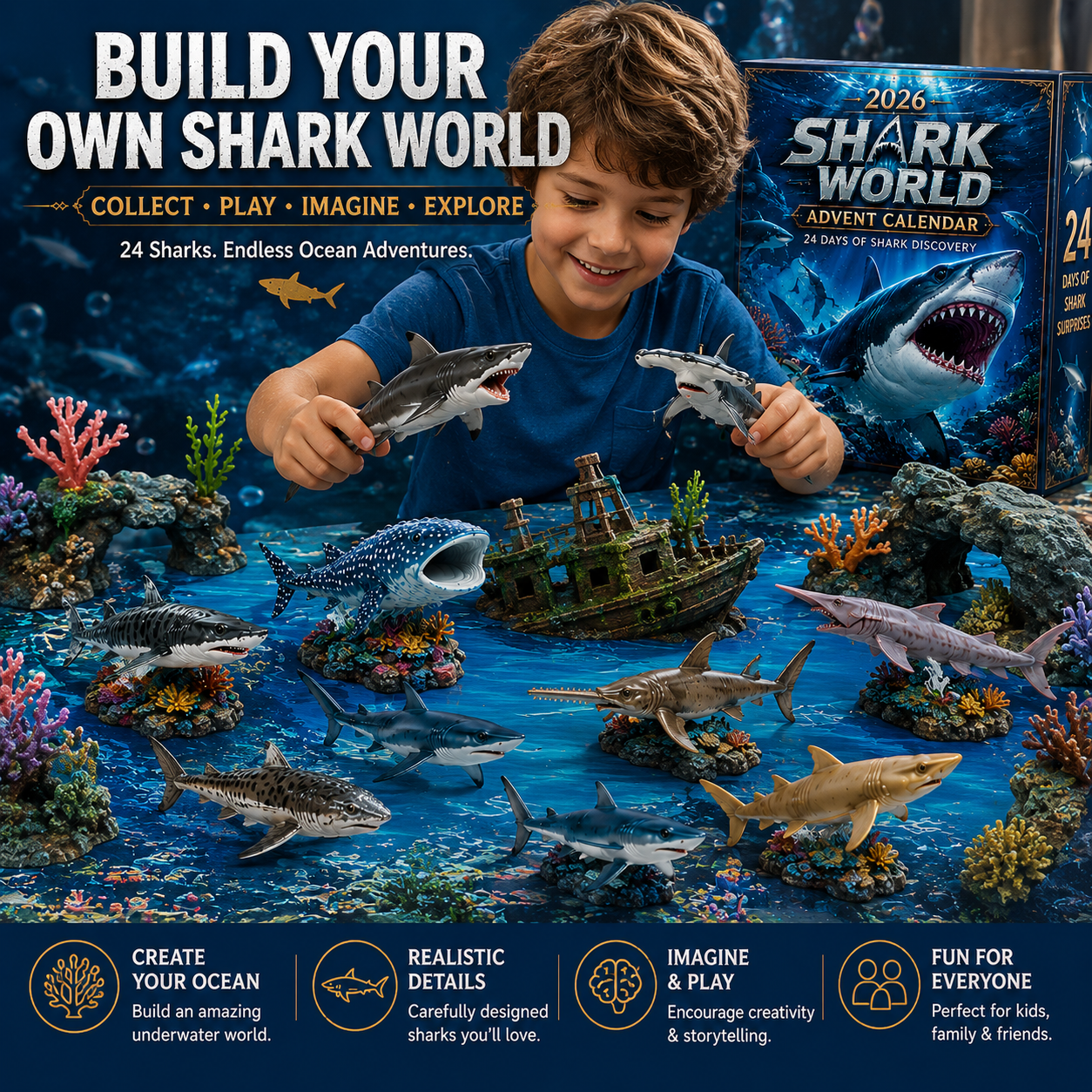 🔥49% Off Today Only-🦈 2026 Shark World Advent Calendar