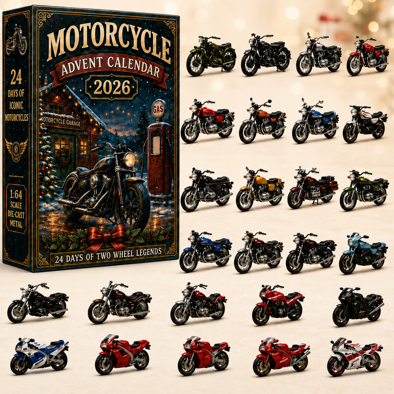 CHRISTMAS KICKOFF: 48% OFF – 2026 Motorcycle Legends Advent Calendar – 24 Days of Two-Wheel Legends, Vintage Motorcycle Collectible Blind Box