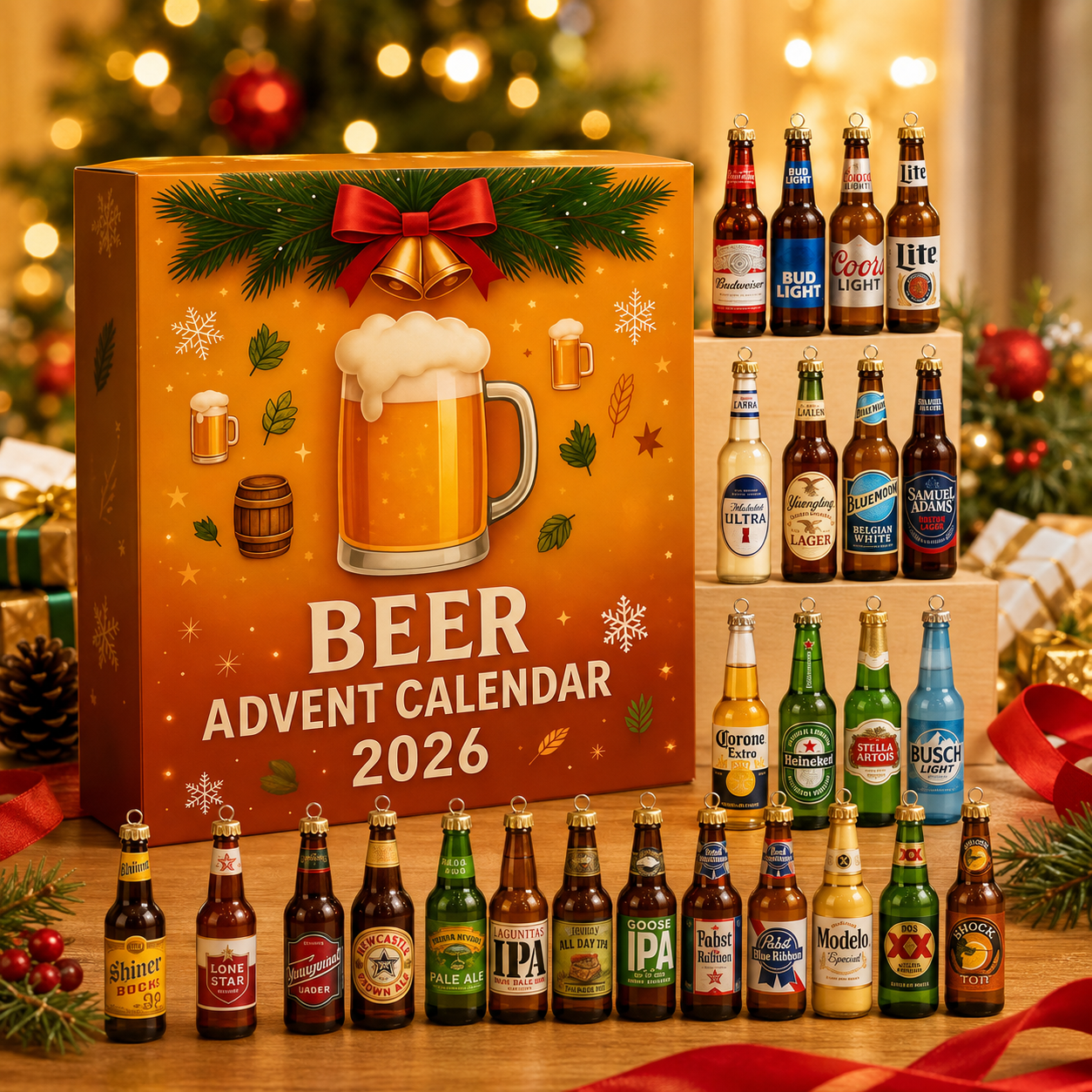 CHRISTMAS KICKOFF: 48% OFF – 2026 Beer Christmas Advent Calendar – 24 Days of Festive Bottle Surprises, Beer-Inspired Acrylic Ornament Blind Box – Gift for Beer Lovers