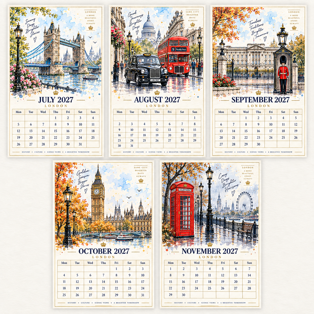Fall in love with London all year round with this stunning 2027 London Landmarks Watercolour Sketch Calendar!