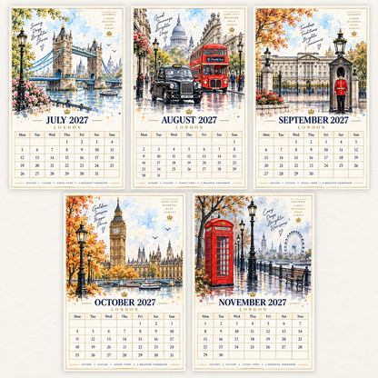 Fall in love with London all year round with this stunning 2027 London Landmarks Watercolour Sketch Calendar!