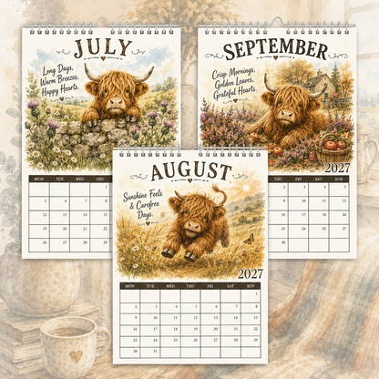 2027 Highland Cow Life Calendar｜A4 Hanging Calendar