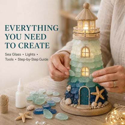 💥 LAST DAY 49% OFF - 💙 DIY Sea Glass Lighthouse Kit – Light-Up Coastal Craft & Handmade Home Decor