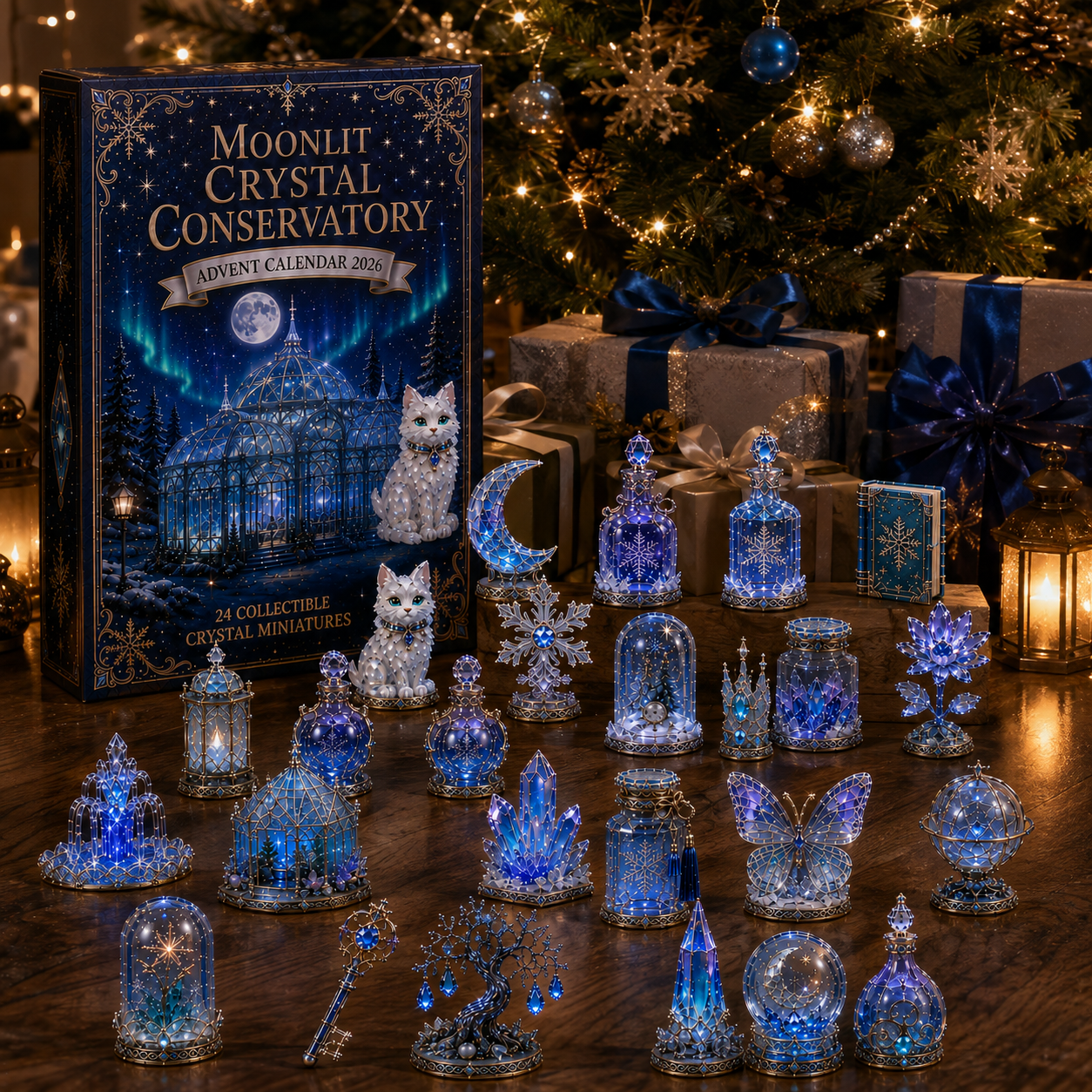 Moonlit Crystal Conservatory 2026 – 24-Day Crystal Miniature Countdown Calendar | Enchanted Winter Collectible Gift Set