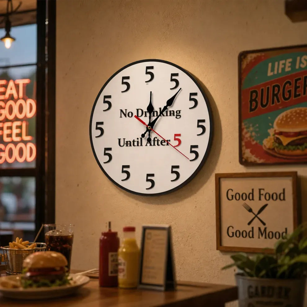 Funny 'No Drinking Until After 5' Round Wall Clock