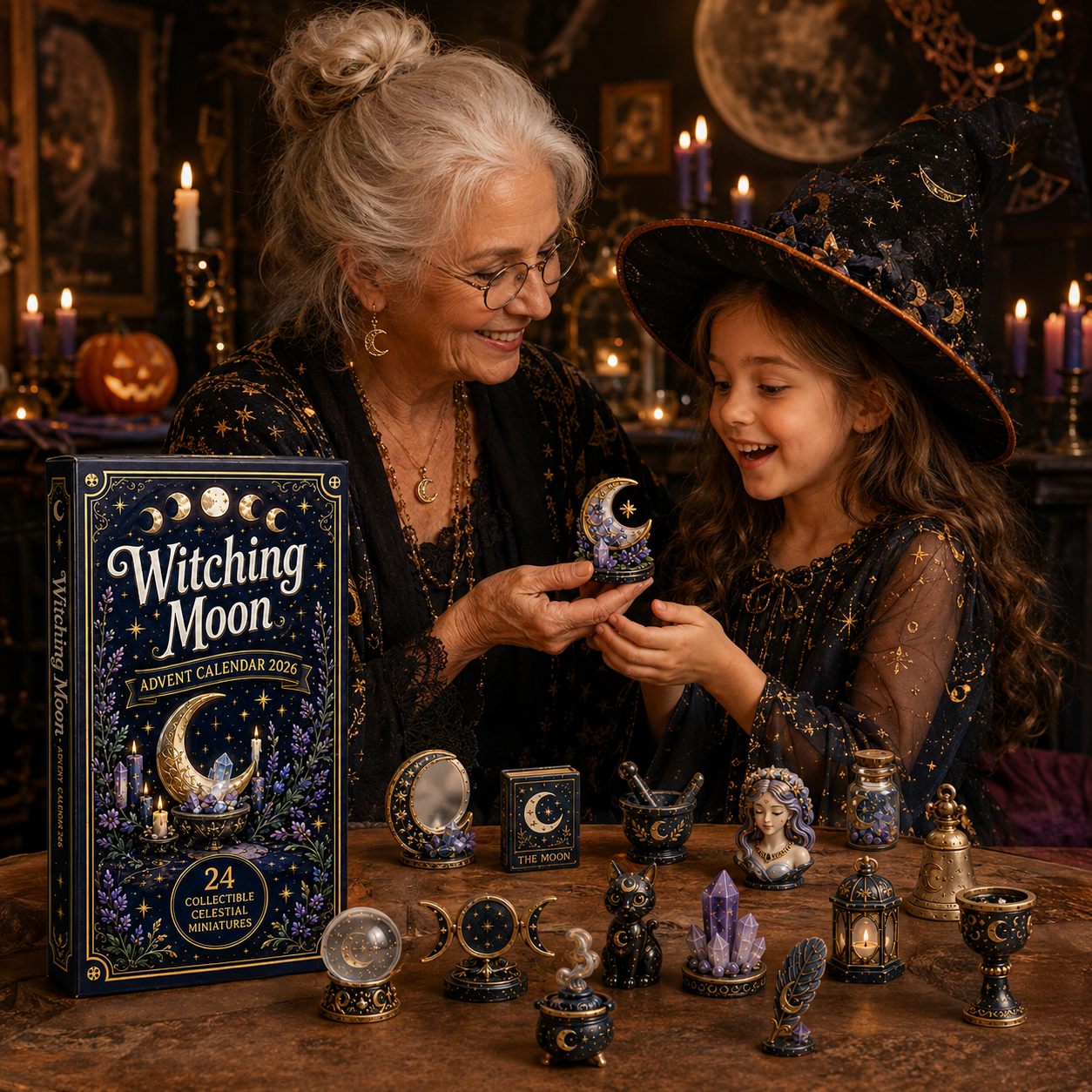 Witching Moon Advent Calendar 2027 – 24 Days of Celestial Miniatures, Mystical Moon Collectibles & Magical Gifts for Witchy Decor Lovers, Acrylic Charms Blind Box
