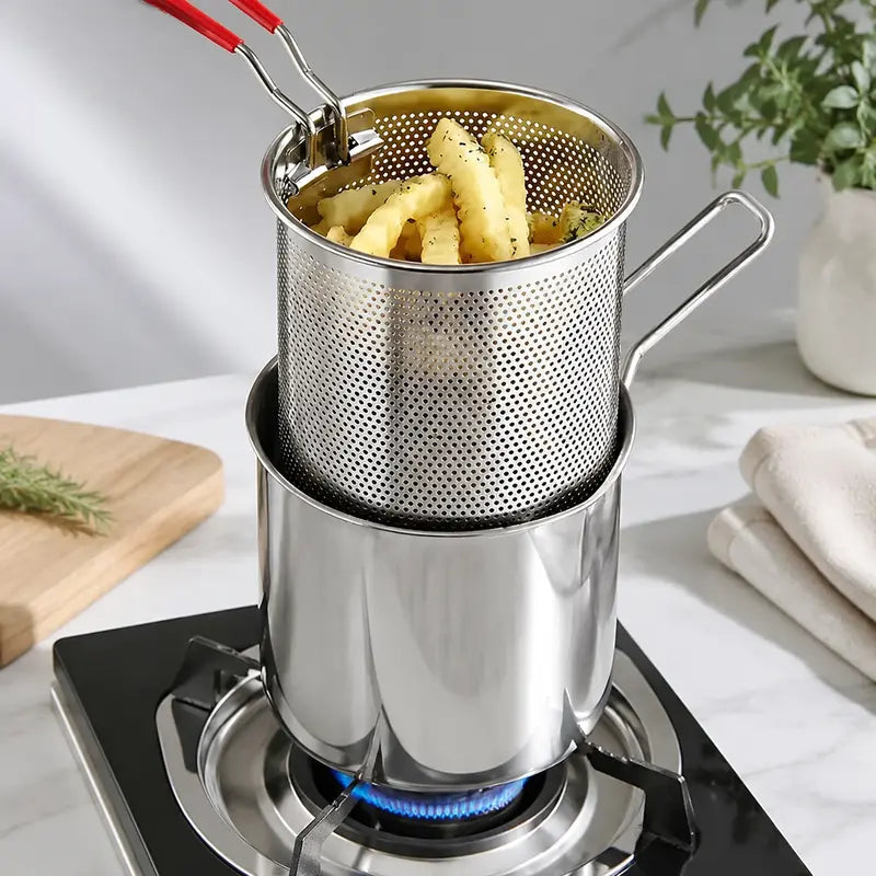 3Pcs Stainless Steel Deep Fryer Set,Rust-Resistant Portable Cookware for Home Kitchen Chips, Chicken Wings🍳🍟