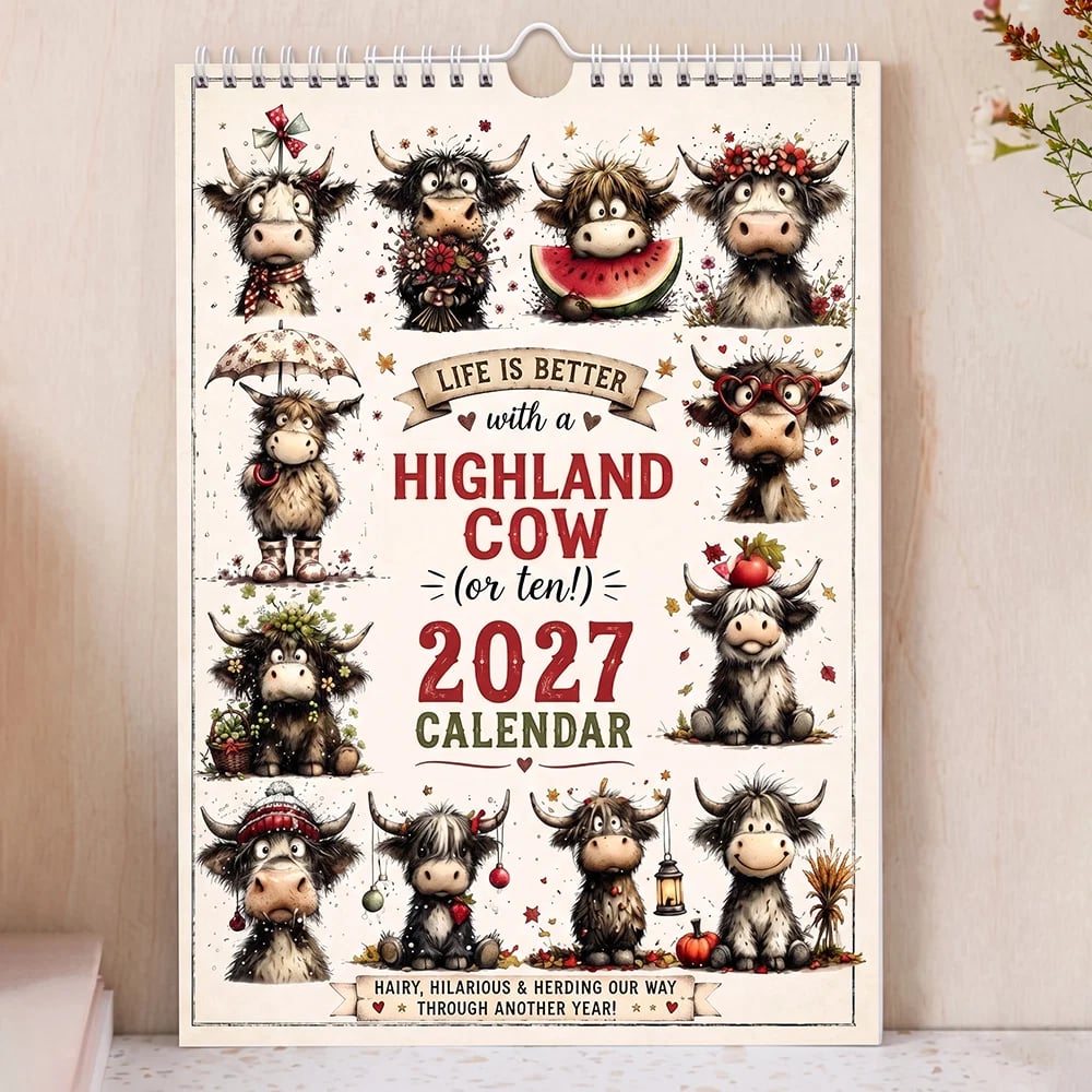 2027 Cute Highland Cow Wall Calendar 🐮 | Life Is Better With A Highland Cow ⭐